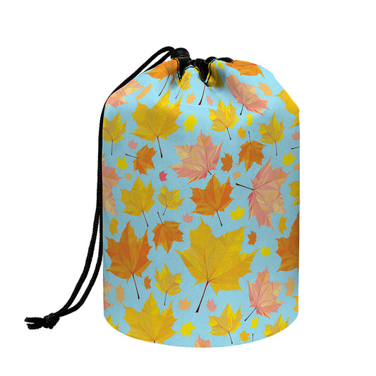 Pastel Maple Leaves Pattern Print Drawstring Makeup Bag