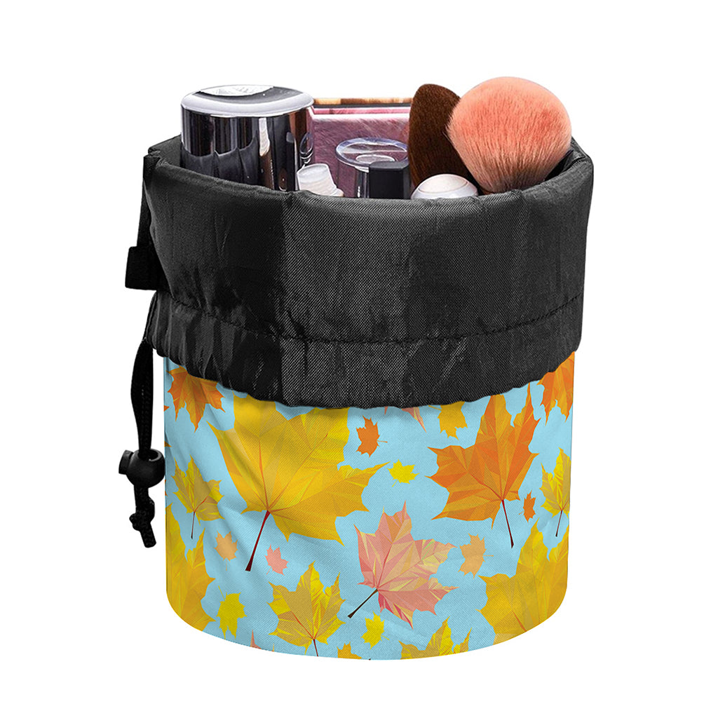 Pastel Maple Leaves Pattern Print Drawstring Makeup Bag