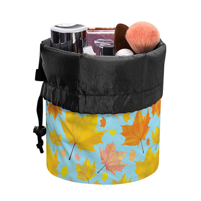 Pastel Maple Leaves Pattern Print Drawstring Makeup Bag