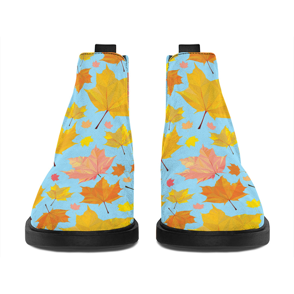Pastel Maple Leaves Pattern Print Flat Ankle Boots