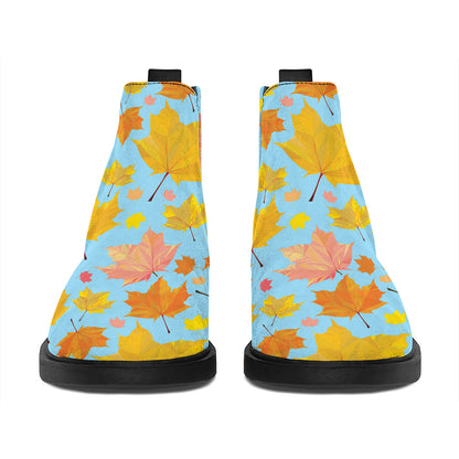 Pastel Maple Leaves Pattern Print Flat Ankle Boots