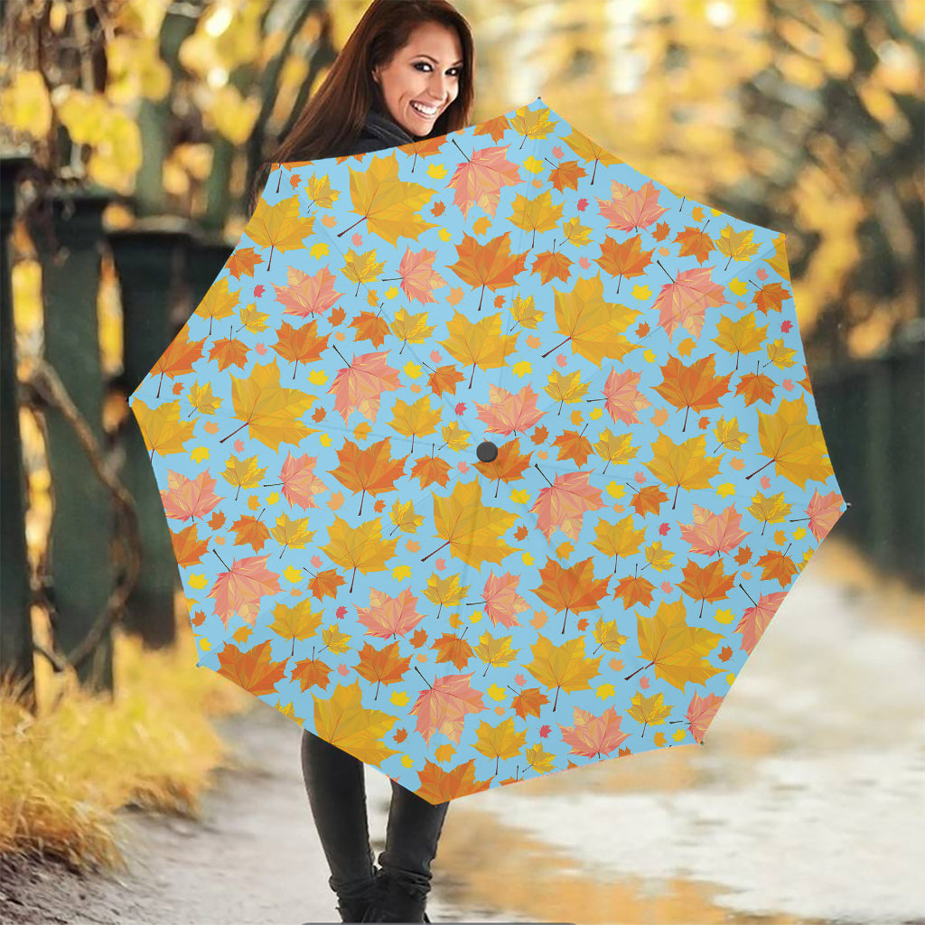 Pastel Maple Leaves Pattern Print Foldable Umbrella
