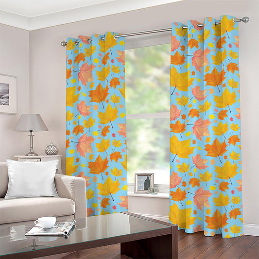 Pastel Maple Leaves Pattern Print Grommet Curtains