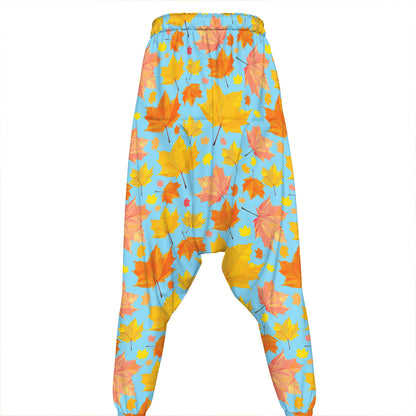 Pastel Maple Leaves Pattern Print Hammer Pants