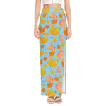 Pastel Maple Leaves Pattern Print High Slit Maxi Skirt