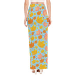 Pastel Maple Leaves Pattern Print High Slit Maxi Skirt