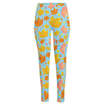Pastel Maple Leaves Pattern Print High-Waisted Pocket Leggings