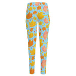Pastel Maple Leaves Pattern Print High-Waisted Pocket Leggings