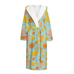 Pastel Maple Leaves Pattern Print Hooded Bathrobe