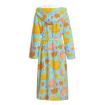 Pastel Maple Leaves Pattern Print Hooded Bathrobe