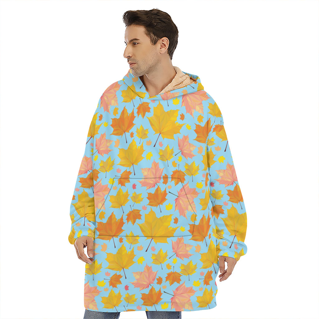 Pastel Maple Leaves Pattern Print Hoodie Blanket