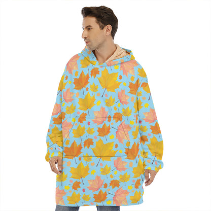 Pastel Maple Leaves Pattern Print Hoodie Blanket