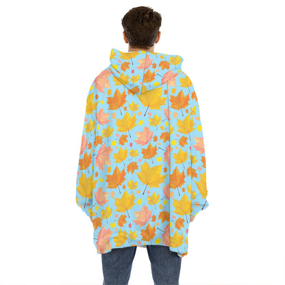 Pastel Maple Leaves Pattern Print Hoodie Blanket