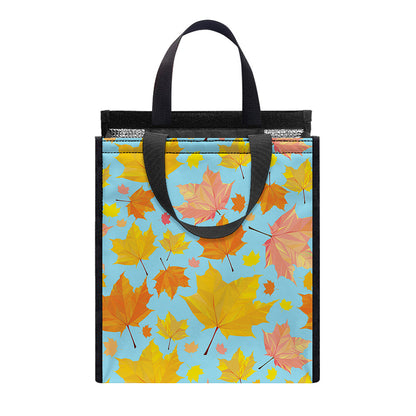 Pastel Maple Leaves Pattern Print Insulated Lunch Tote