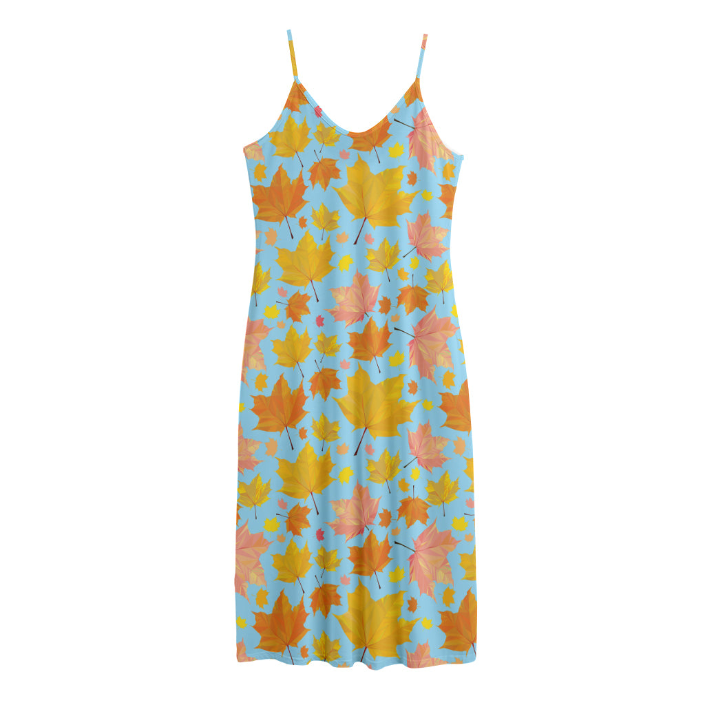 Pastel Maple Leaves Pattern Print Jersey Midi Cami Dress