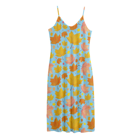 Pastel Maple Leaves Pattern Print Jersey Midi Cami Dress