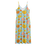 Pastel Maple Leaves Pattern Print Jersey Midi Cami Dress