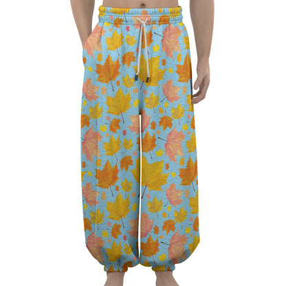 Pastel Maple Leaves Pattern Print Lantern Pants