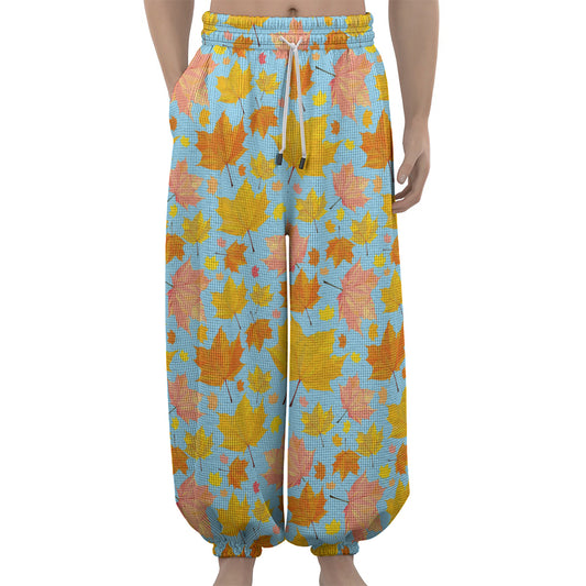 Pastel Maple Leaves Pattern Print Lantern Pants