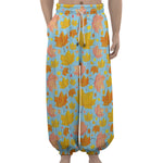 Pastel Maple Leaves Pattern Print Lantern Pants