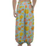 Pastel Maple Leaves Pattern Print Lantern Pants