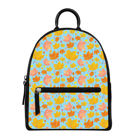 Pastel Maple Leaves Pattern Print Leather Backpack