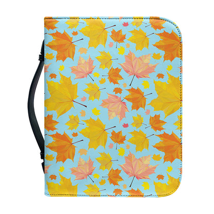 Pastel Maple Leaves Pattern Print Leather Bible Cover
