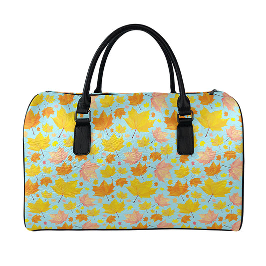Pastel Maple Leaves Pattern Print Leather Duffle Bag