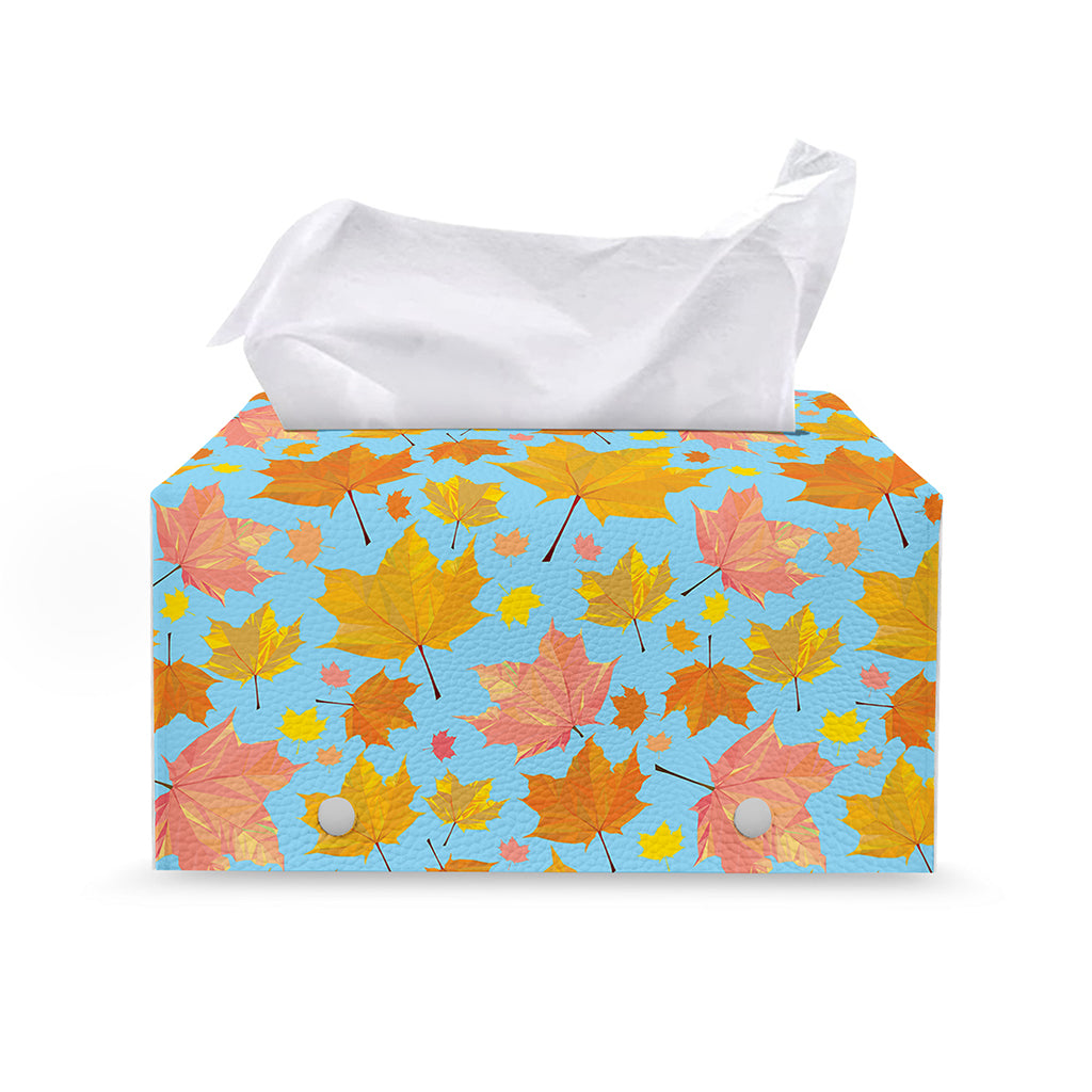 Pastel Maple Leaves Pattern Print Leather Tissue Box Cover