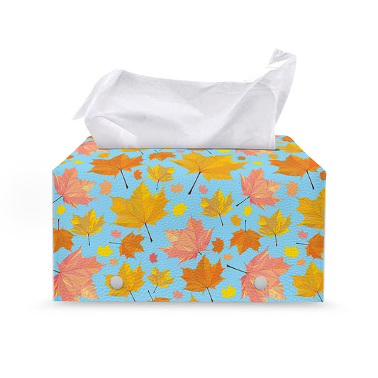 Pastel Maple Leaves Pattern Print Leather Tissue Box Cover