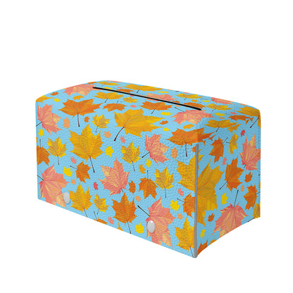 Pastel Maple Leaves Pattern Print Leather Tissue Box Cover