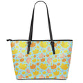 Pastel Maple Leaves Pattern Print Leather Tote Bag With Zipper