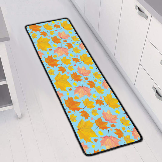 Pastel Maple Leaves Pattern Print Long Kitchen Mat
