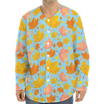 Pastel Maple Leaves Pattern Print Long Sleeve Baseball Jersey