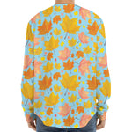Pastel Maple Leaves Pattern Print Long Sleeve Baseball Jersey
