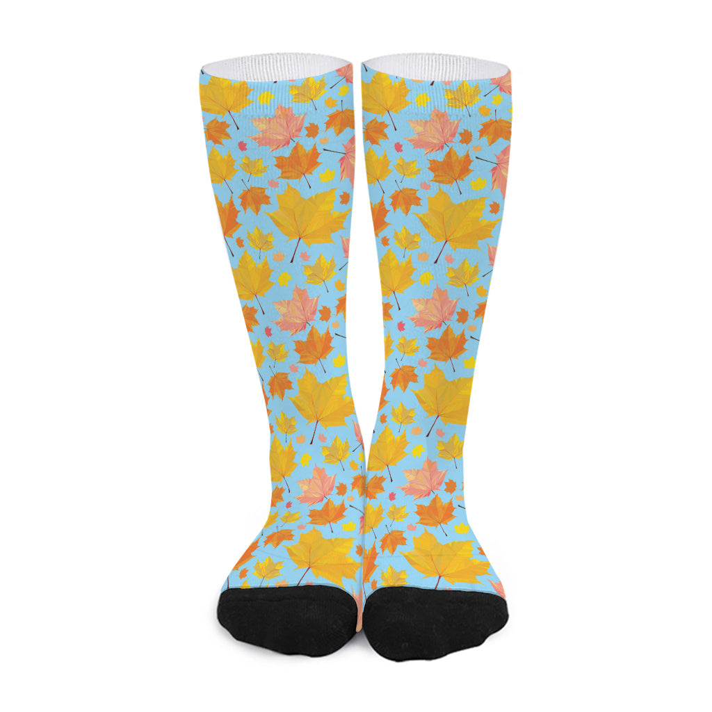 Pastel Maple Leaves Pattern Print Long Socks