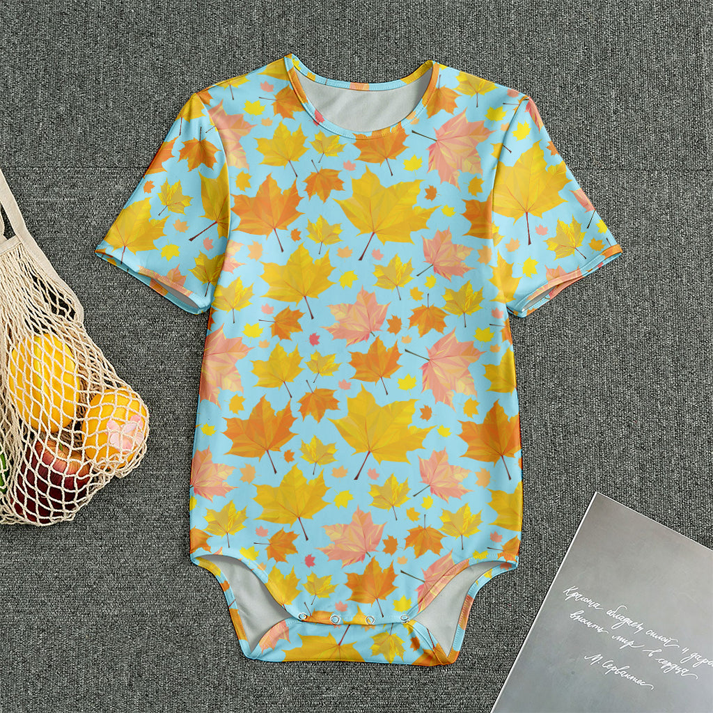 Pastel Maple Leaves Pattern Print Men's Bodysuit