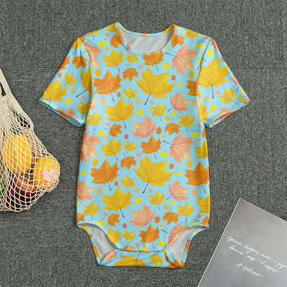 Pastel Maple Leaves Pattern Print Men's Bodysuit
