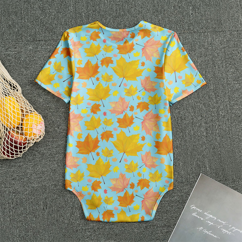 Pastel Maple Leaves Pattern Print Men's Bodysuit