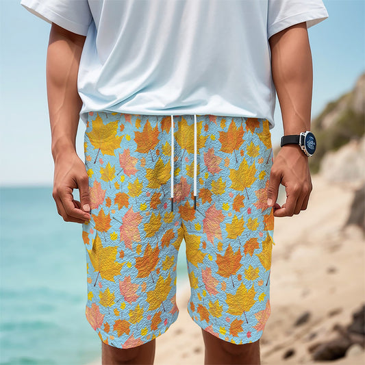 Pastel Maple Leaves Pattern Print Men's Cargo Shorts