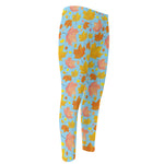 Pastel Maple Leaves Pattern Print Men's Compression Pants