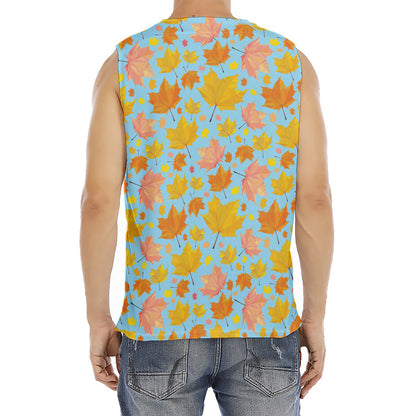 Pastel Maple Leaves Pattern Print Men's Fitness Tank Top