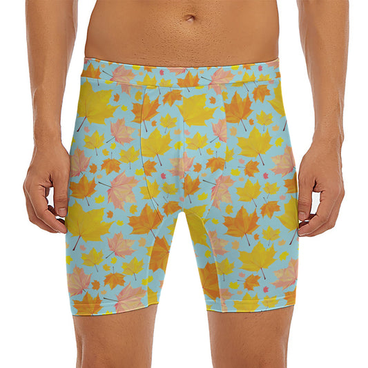 Pastel Maple Leaves Pattern Print Men's Long Boxer Briefs