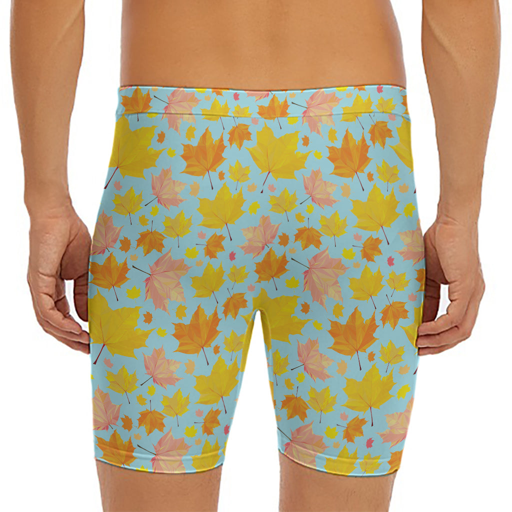 Pastel Maple Leaves Pattern Print Men's Long Boxer Briefs