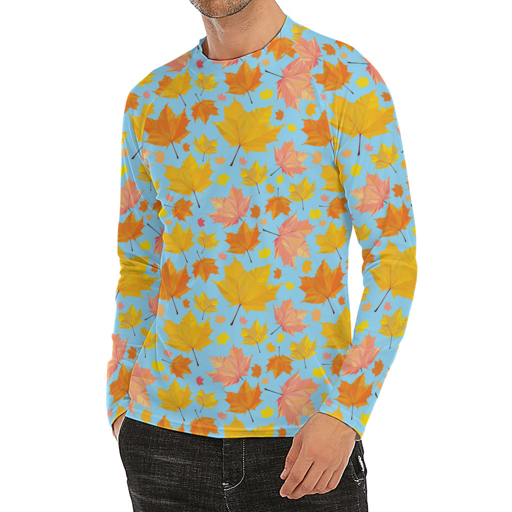 Pastel Maple Leaves Pattern Print Men's Long Sleeve Rash Guard