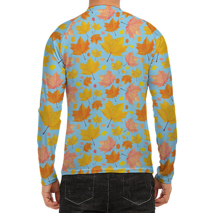 Pastel Maple Leaves Pattern Print Men's Long Sleeve Rash Guard
