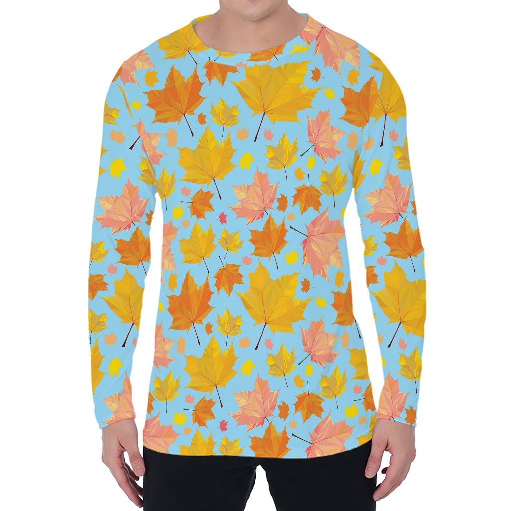 Pastel Maple Leaves Pattern Print Men's Long Sleeve T-Shirt