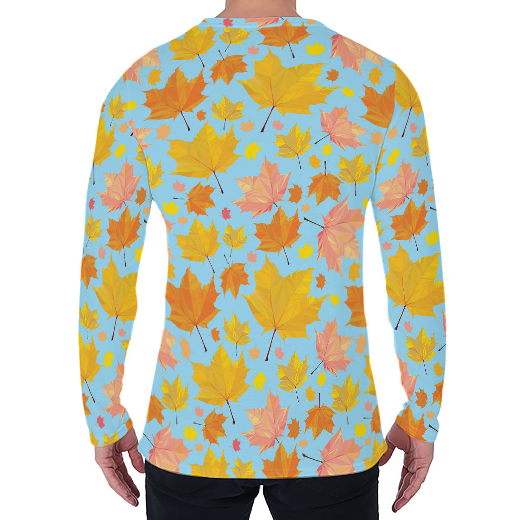 Pastel Maple Leaves Pattern Print Men's Long Sleeve T-Shirt