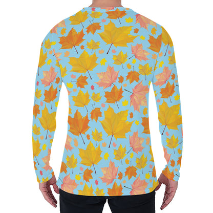 Pastel Maple Leaves Pattern Print Men's Long Sleeve T-Shirt