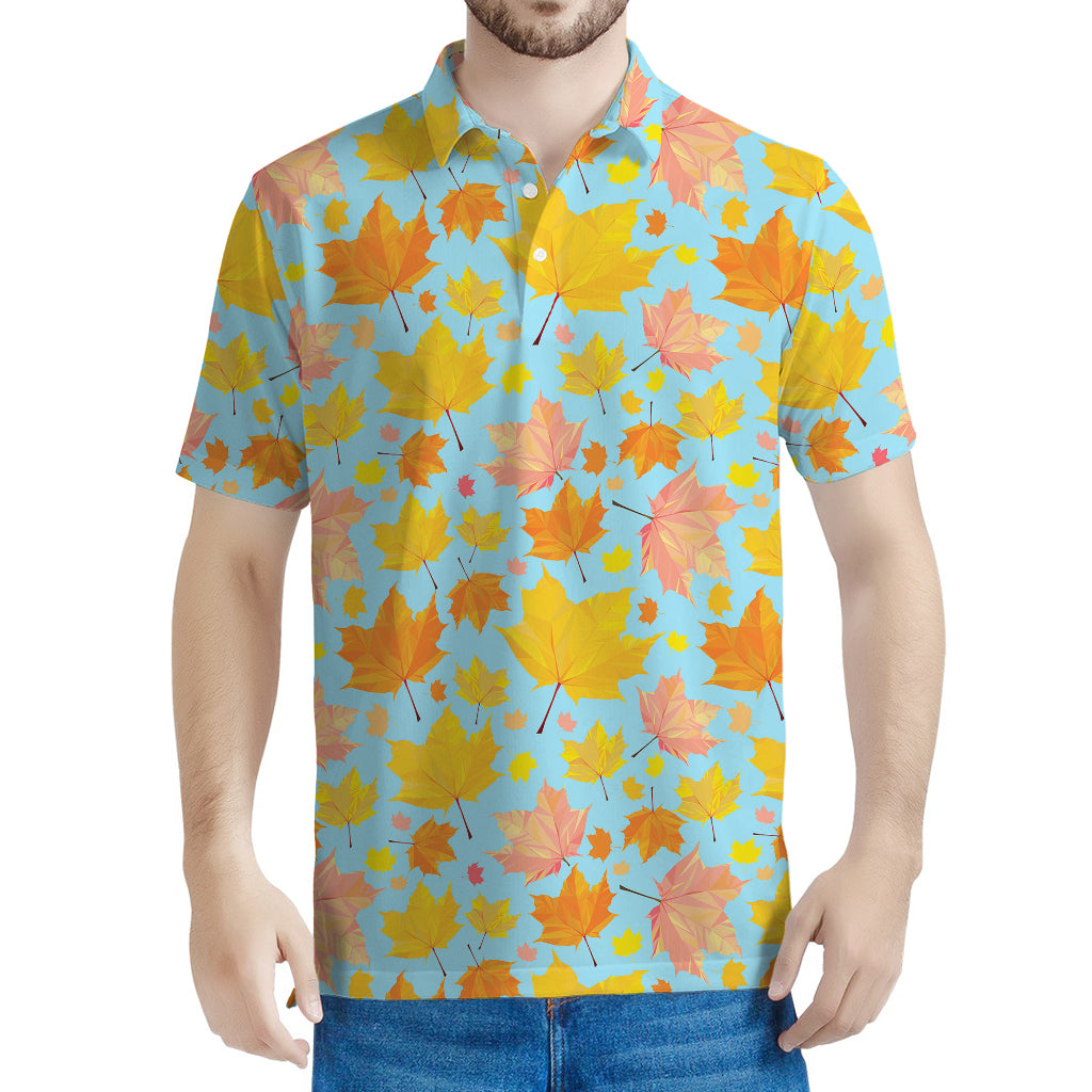 Pastel Maple Leaves Pattern Print Men's Polo Shirt